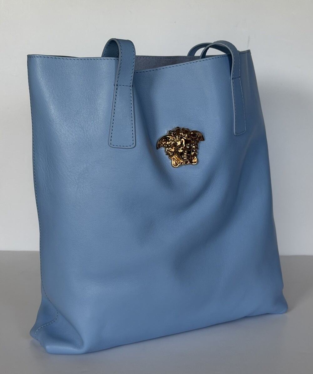 Versace La Medusa Leather Tote Bag Blue with Gold Medusa 1020004 1A14675 NWT